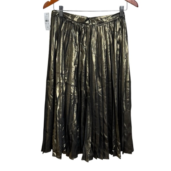 Ann Taylor gold metallic festive shimmer pleated midi skirt size 2 - Picture 1 of 3